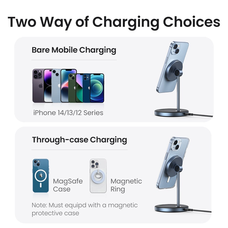 UGREEN Magnetic Wireless Charger Stand 20W Max Power 2-in-1 Charging Stand For iPhone 14 Pro Max/iPhone 13/AirPods Fast Charger