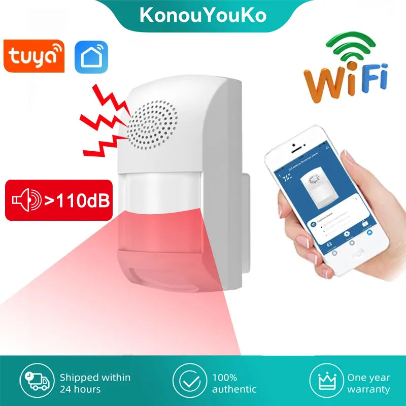 Tuya Smart WiFi PIR Motion Sensor Infrared Burglar Sound Alarm System Presence Detector Smart Life Remote Security Protection