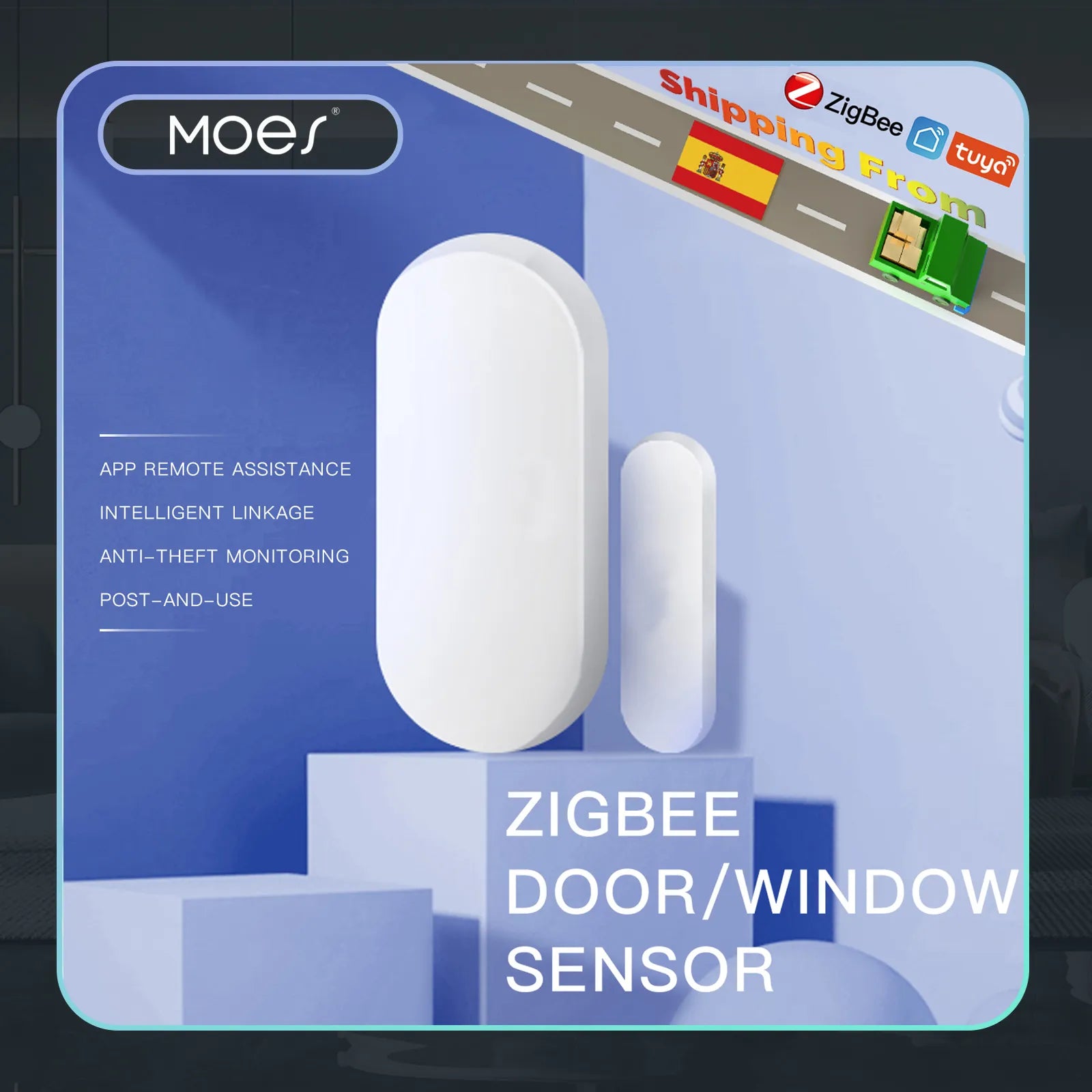 MOES Tuya ZigBee/Wifi Smart Window Door Gate Sensor Detector Smart Home Security Alarm System Smart Life Tuya App Remote Control