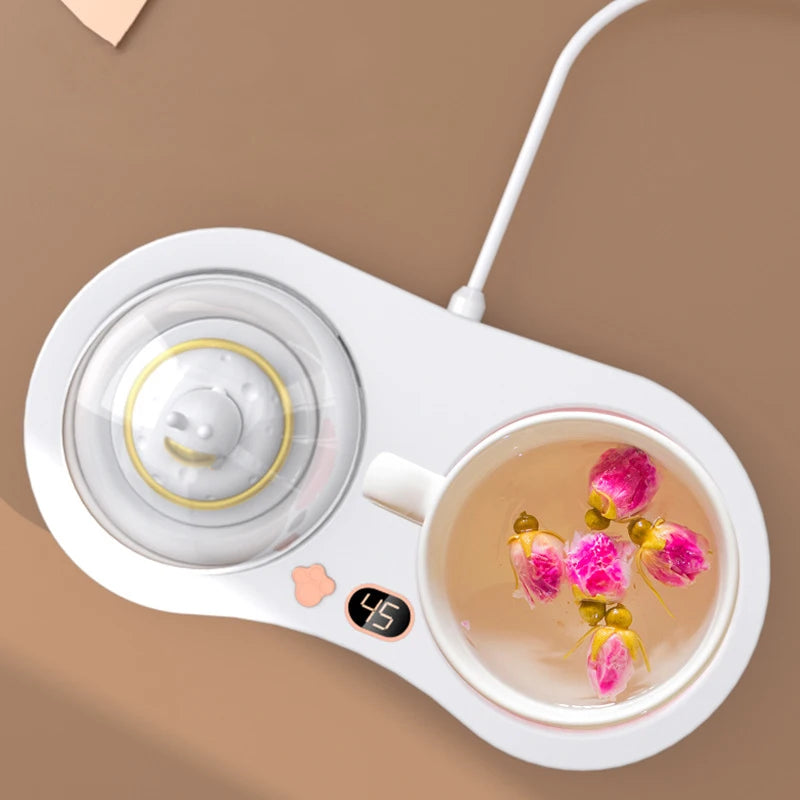 Cute Coffee Mug Warmer Electric Beverage Cup Warming Milk Tea Cocoa Water Home Office Heating Cup Mat with Timer Auto-on/off