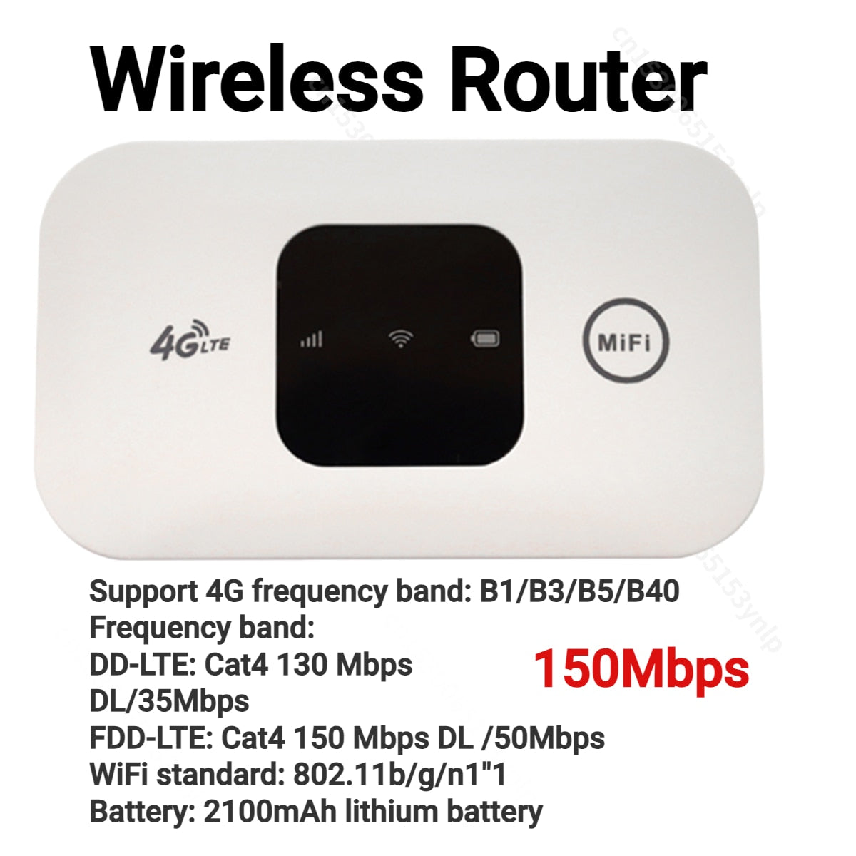4G Lte Router Portable Mobile Hotspot 2100mAh 150Mbps Wireless Router with SIM Card Slot Wifi Repeater for Outdoor Travel Home