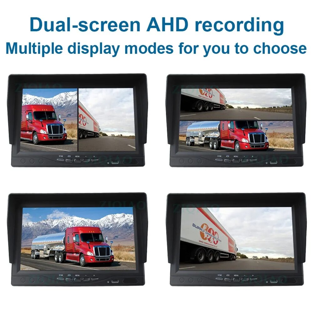 ZIQIAO 7 Inch AHD SD Recorder DVR Monitor 2 Split Screen 2CH Bus Truck RV Harvester Monitoring System A738