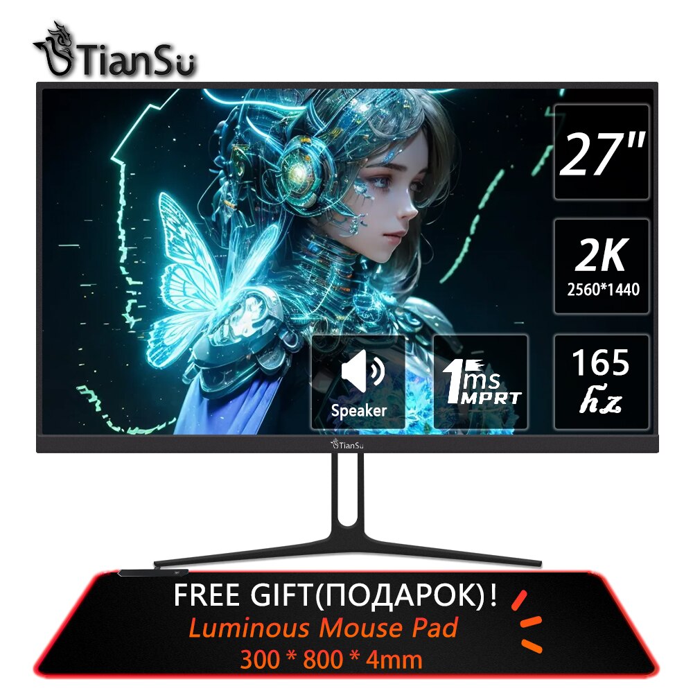 Tiansu 27 Inch Computer 2k 144hz Monitor IPS Pc Gamer 165hz Screen Gaming 2 k Monitor 240hz HDMI-Compatible FHD 16:9 Monitors