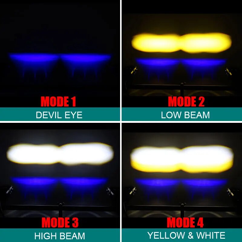 Motorcycle LED Auxiliary Spotlight 100W Super Bright Driving Light 10000lm Headlight Bulb Bule Demon eye For Car trucks SUVs ATV