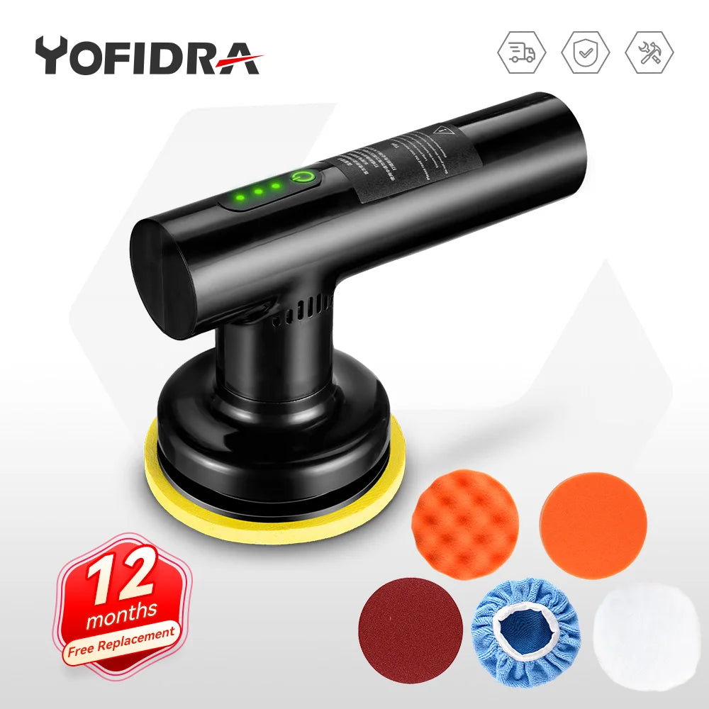 Yofidra 3800RPM Wireless Polisher Car Electric Polishing Machine Adjustable Speed Waxer with Foam Wool Pads for Waxing Buffing