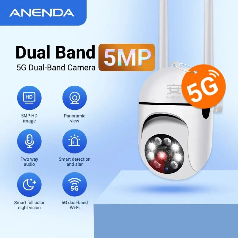 5G Wi-Fi Dual Band Smart Home Security Camera, 5MP High Definition 360° Degree Panoramic , APP Remote Control