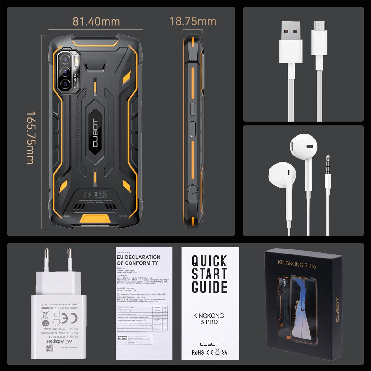 Cubot KingKong 5 Pro Rugged Smartphone 6.088" IP68/IP69K 8000mAh Cellphone Android 11 OS 48MP Triple Camera 4GB+64GB Phone