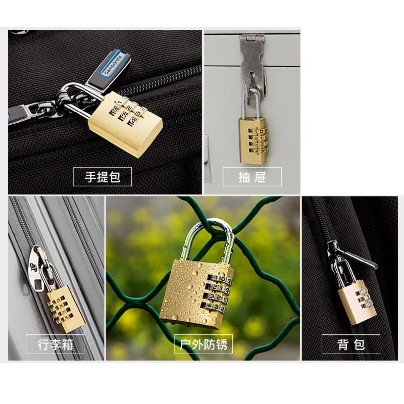 High Quality Padlock Solid Brass Lock Digit Combination Password Secret Code for Gym Outdoor Locker Case Copper Stainless Steel
