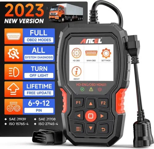 ANCEL HD601 OBD2 Heavy Duty Truck Scanner All System Code Reader 6/9/16 PINS OBD 2 Diesel Scanner Diagnostic Tool Free Update