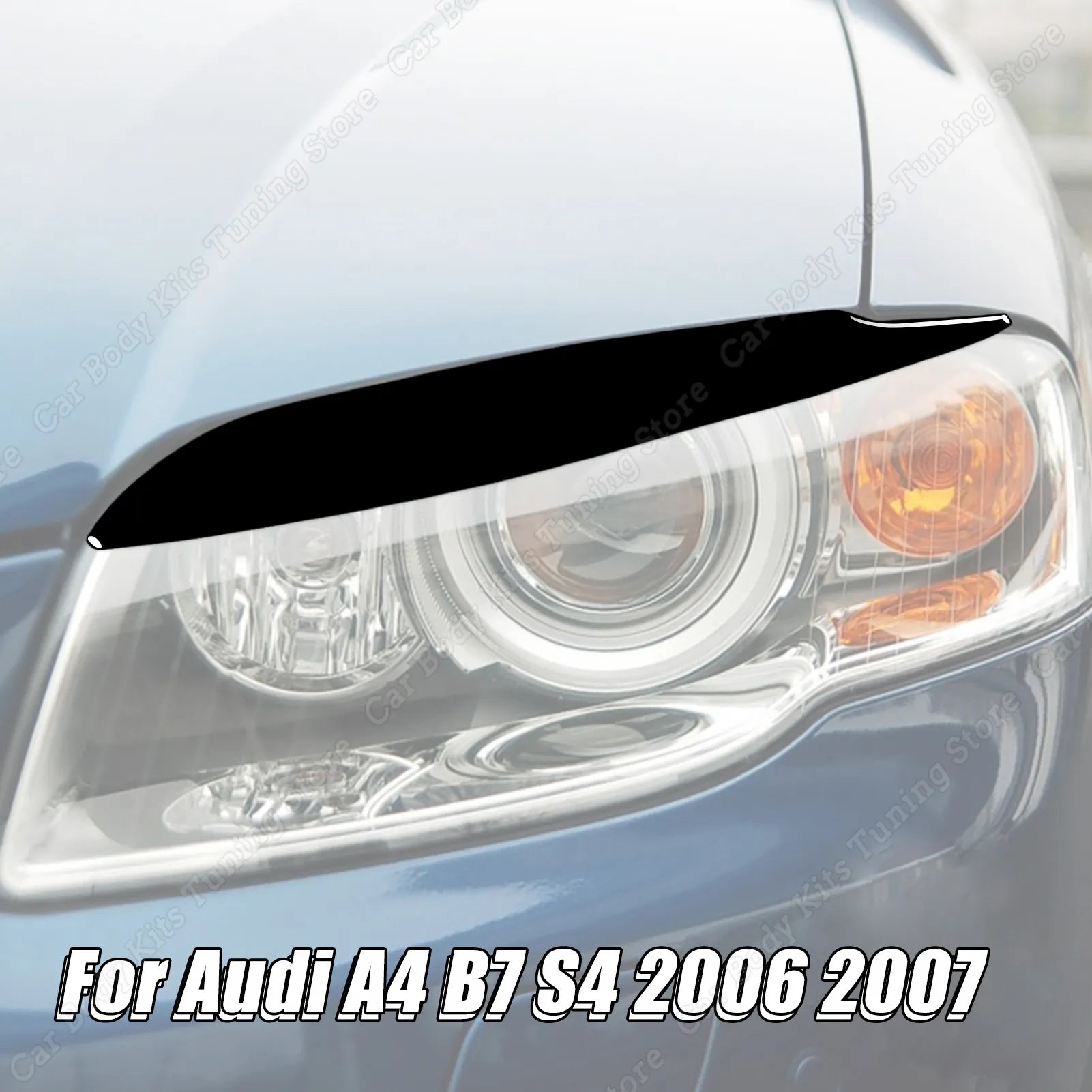 For Audi A4 B7 S4 2006-2007 2Pcs Gloss Black Car Front Headlight Eyebrows Eyelid Lids Sticker Lamp Cover Trim Body Kits
