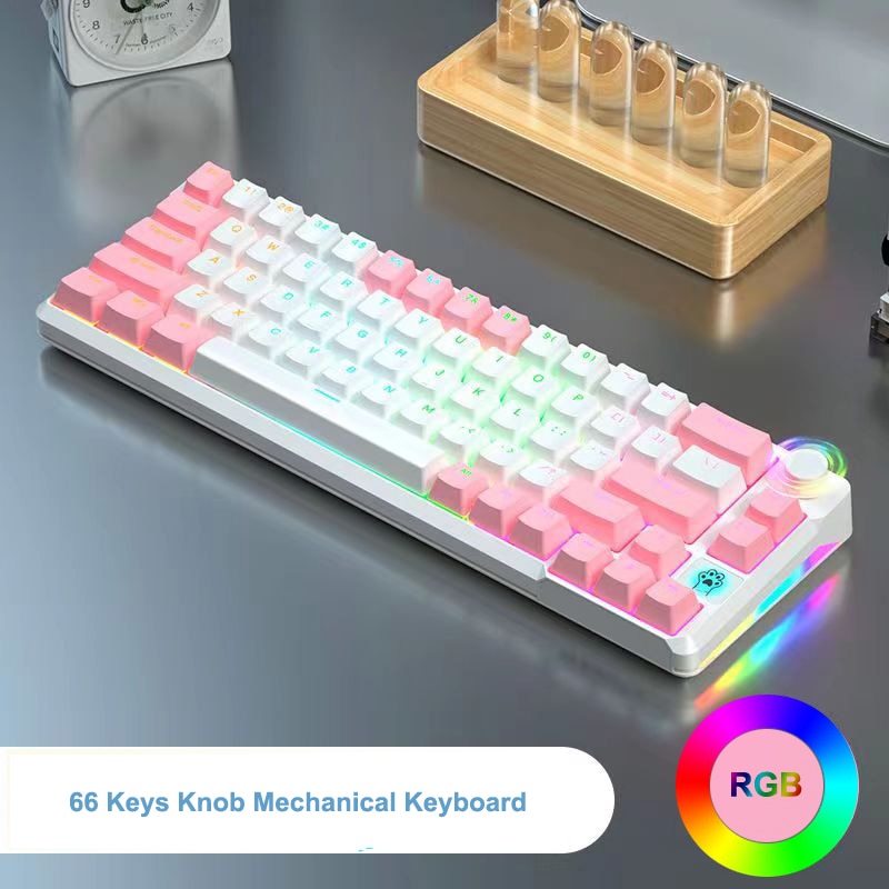 RGB Mechanical Keyboard 61/68 Key Portable Green/red/tea Switch Hot Swappable Wired Computer Laptop Office Game Esports