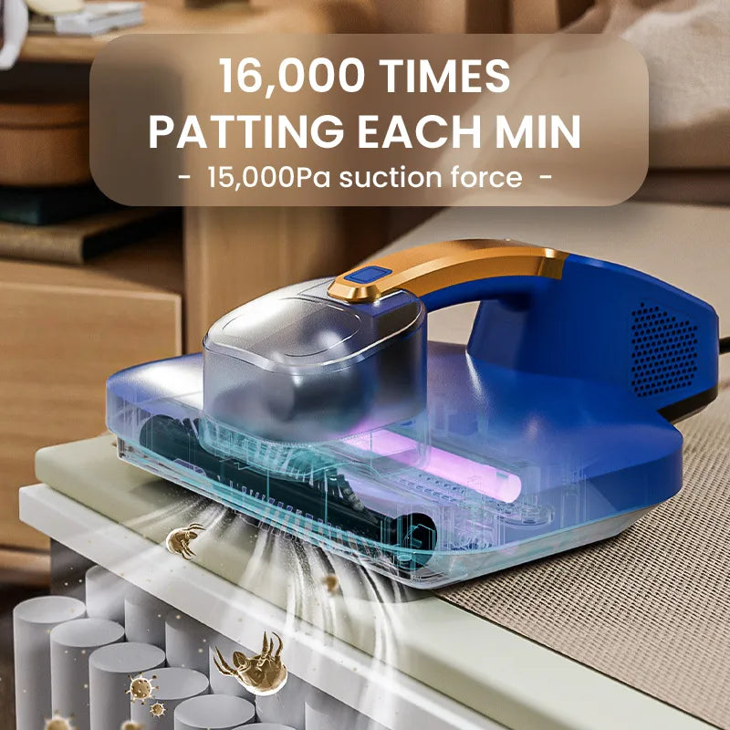 Home Mite Remover for Bed Sofa Handheld Wireless Vacuum Cleaner 15000Pa Patting UV-c Sterilizer Eliminate Mites Duster Pet Hair