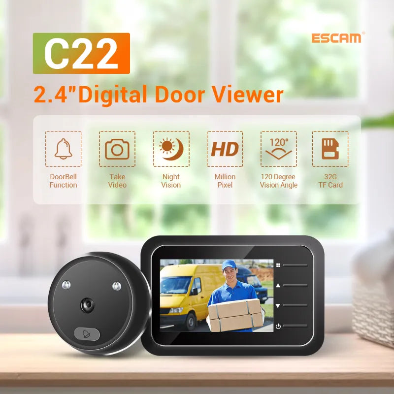Escam Video Peephole Doorbell Camera Video-eye Auto Record Electronic Ring Night View Digital Door Viewer Entry Home Security