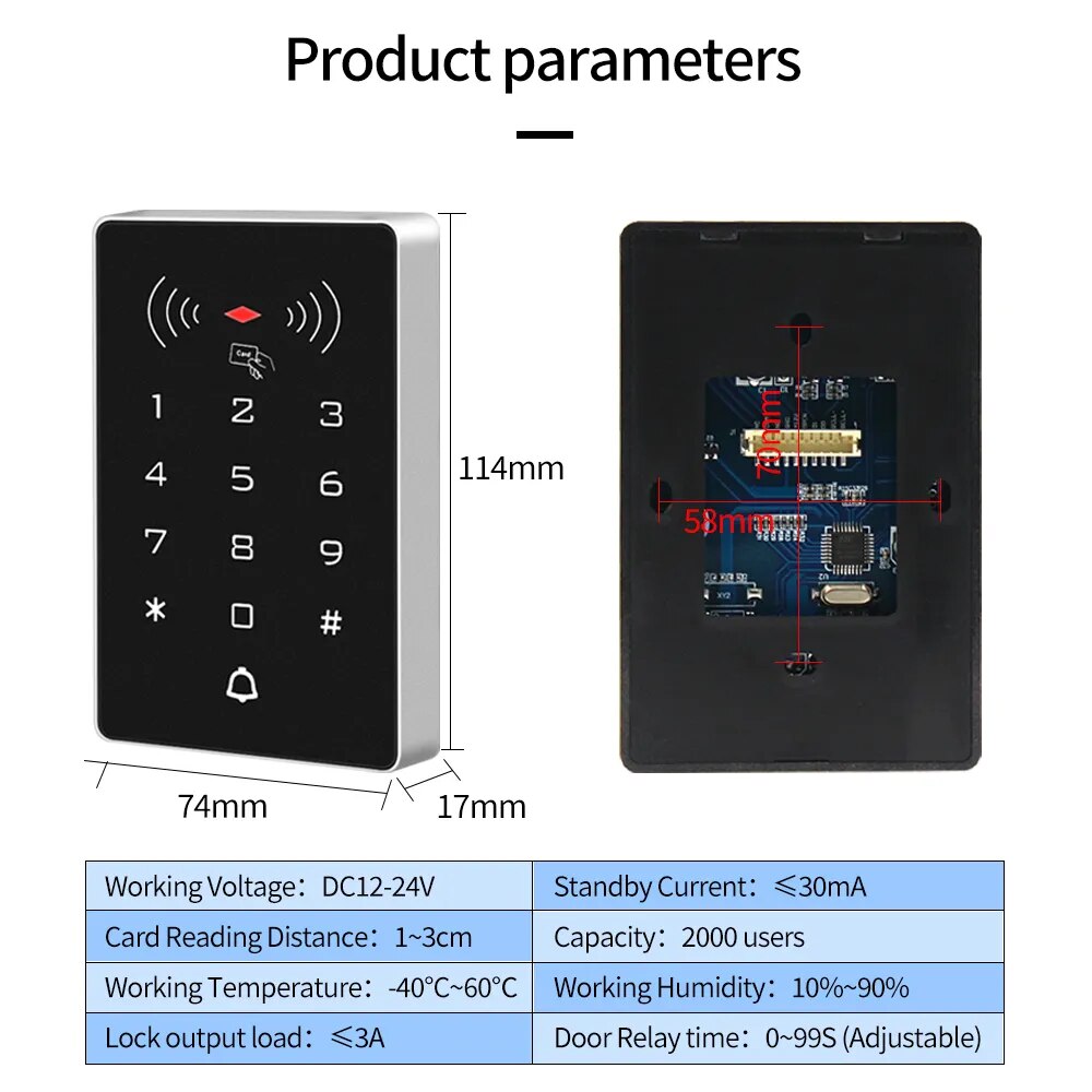 Lucking Door K8 2000 Users 125kHz / 13.56MHz RFID Keypad Stand Alone Access Control Panel Wiegand 26 Gate Door Opener DC 12V 24V