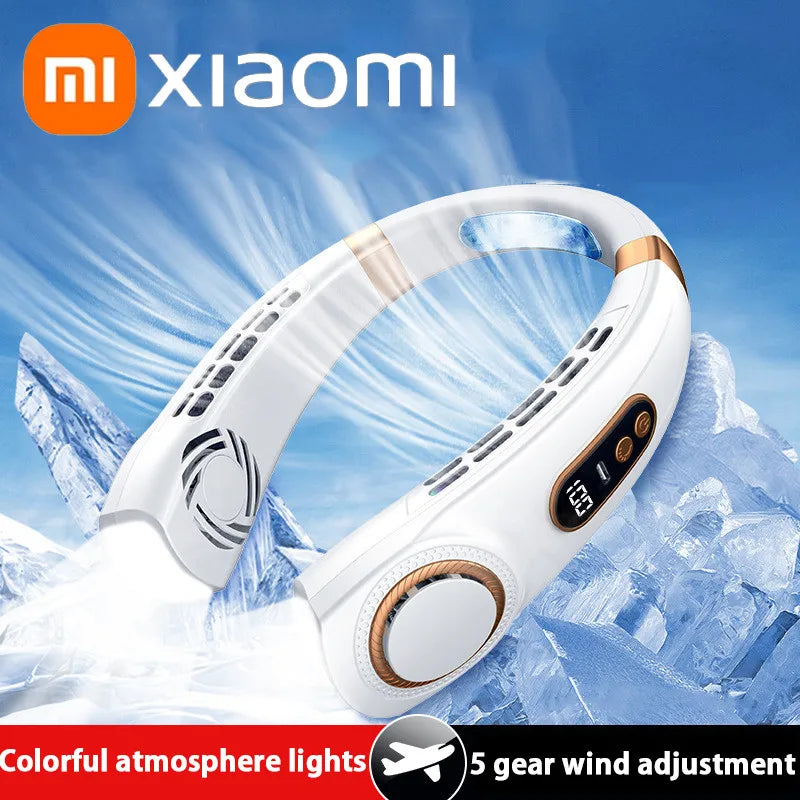 Xiaomi LED Colorful Hanging Neck Fan Digital Display Air Cooler Bladeless Neck Fan 4000mAH Rechargeable Neck Ventillator