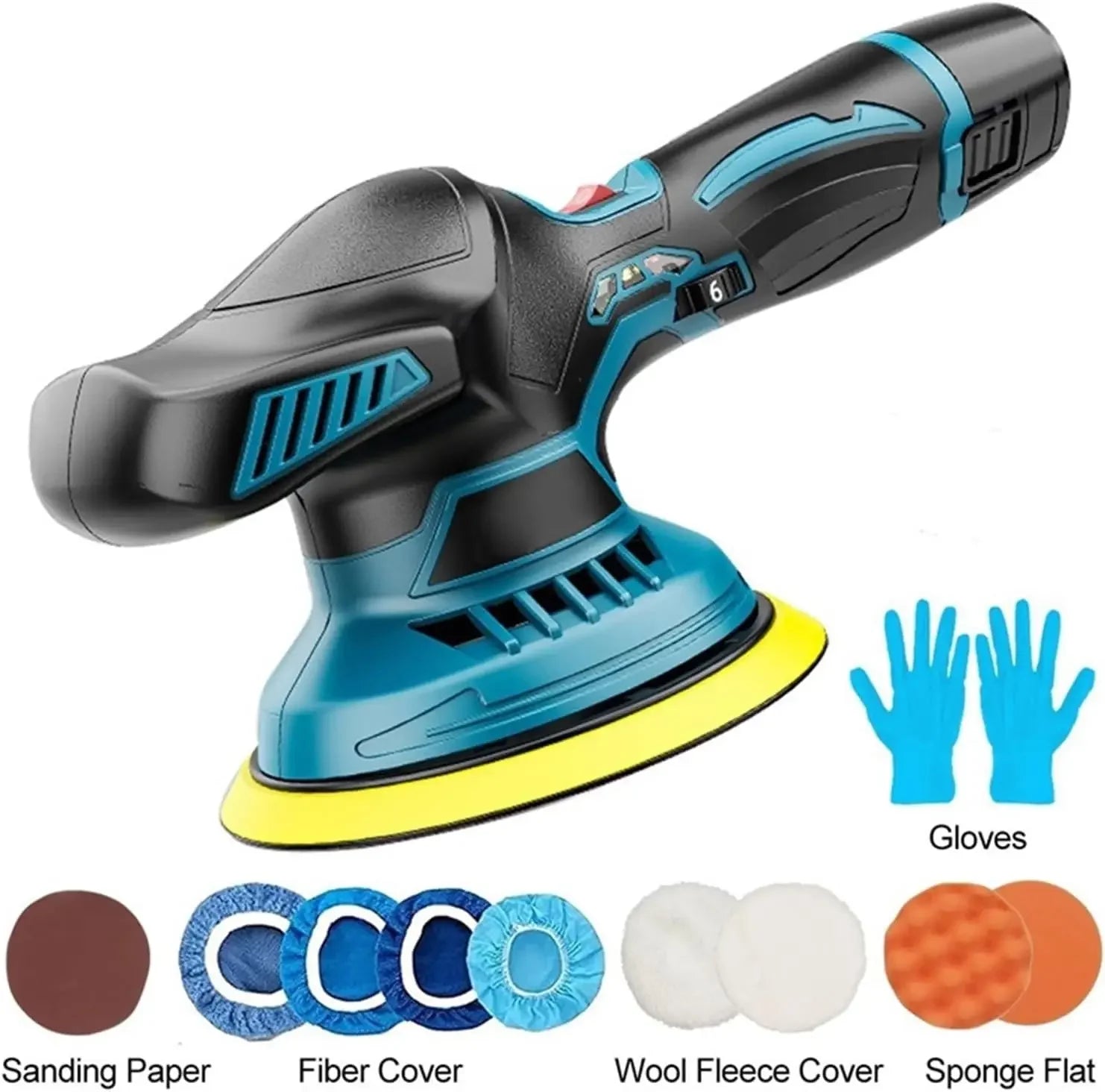 JAUHI 6000RPM Cordless Mini Polisher 6Gears Car Polishing Machine 12V Electric Cars Polish Machines Adjustment Speeds Power Tool