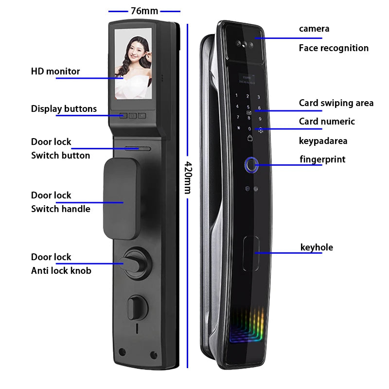 Fully Automatic WIFI APP 3D Face Recognition Smart Lock Fingerprint Biometric Card Key Digital Lock Home Smart Lock