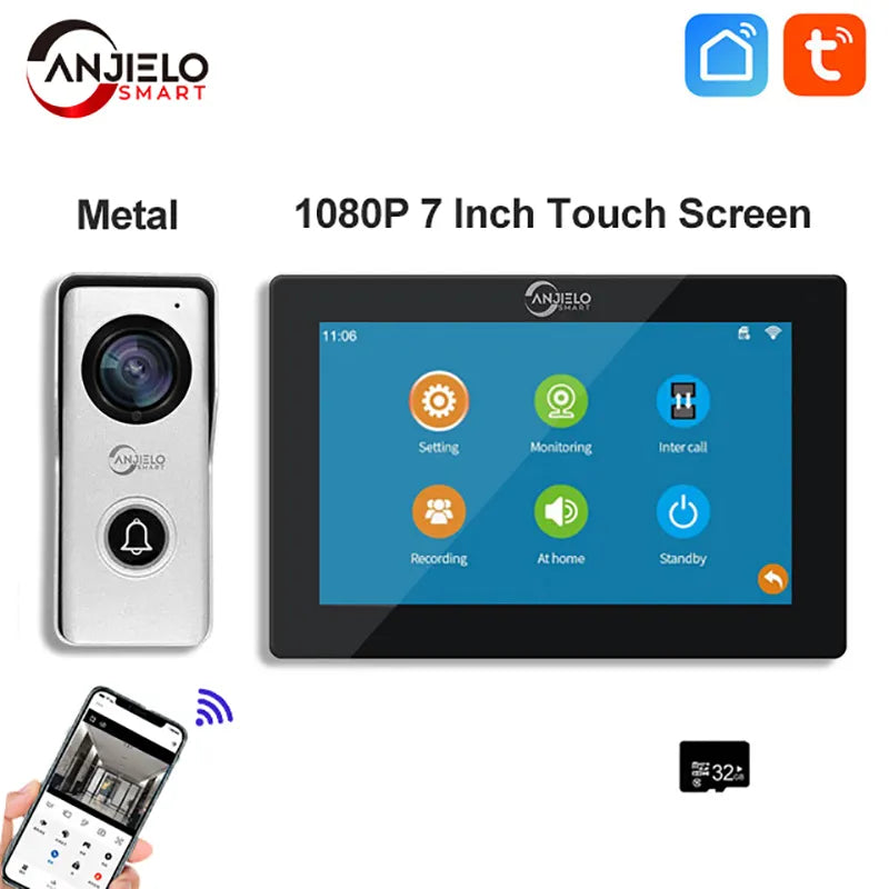 1080P 7/10 Inch Touch Screen Doorbell Metal Tuya Smart Wifi Video Intercom System for Home Waterproof Door Phone