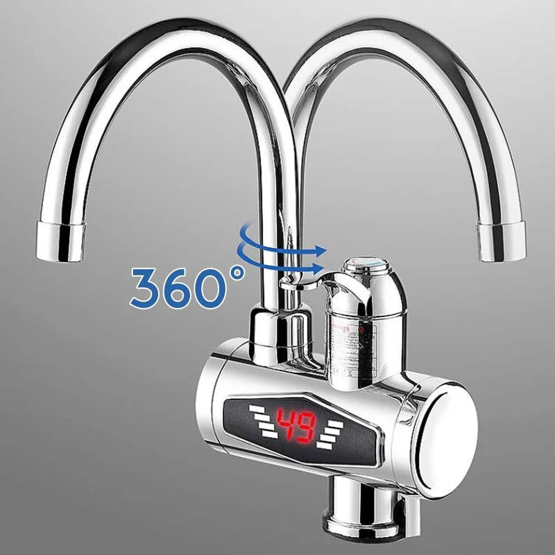 KBAYBO 3000W Stainless Steel Water Heater Faucet Electric Tap with Shower Head 3S Fast Heating Instant Hot Water for Kitchen