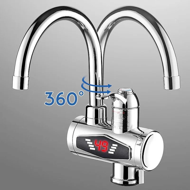KBAYBO 3000W Stainless Steel Water Heater Faucet Electric Tap with Shower Head 3S Fast Heating Instant Hot Water for Kitchen