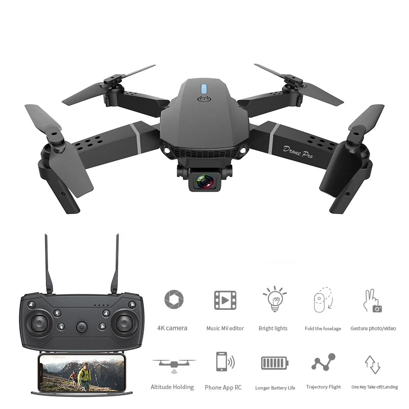 E88 Pro Drone With Camera Hd 4k Professional Rc  Remote Control Helicopter Dron Gifts Children Toys Fpv Quadcopter