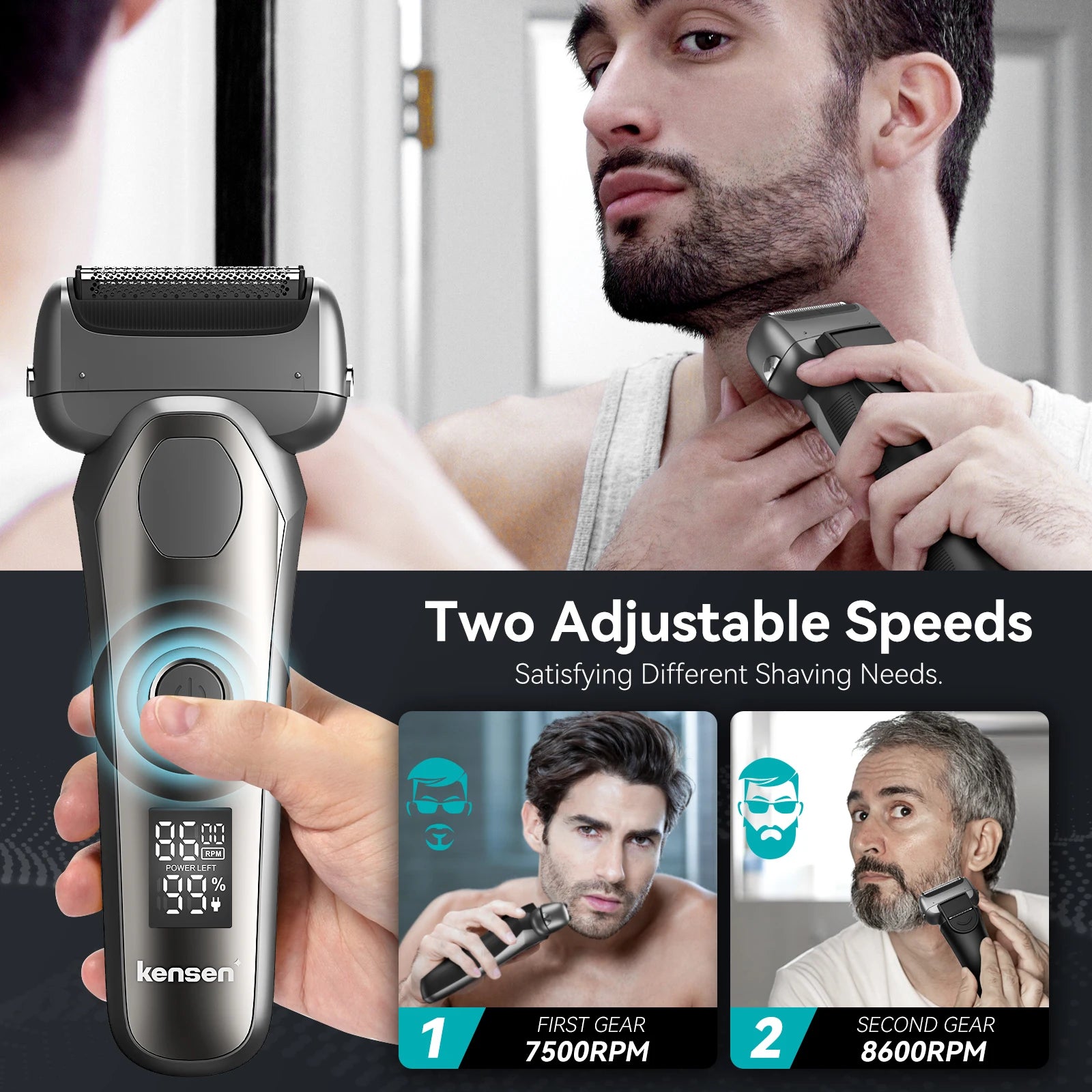 KENSEN S20 Electric Shaver for Men 3D Floating Replaceable Blade IPX6 Waterproof USB Rechargeable Shave Beard Machine Men Razor