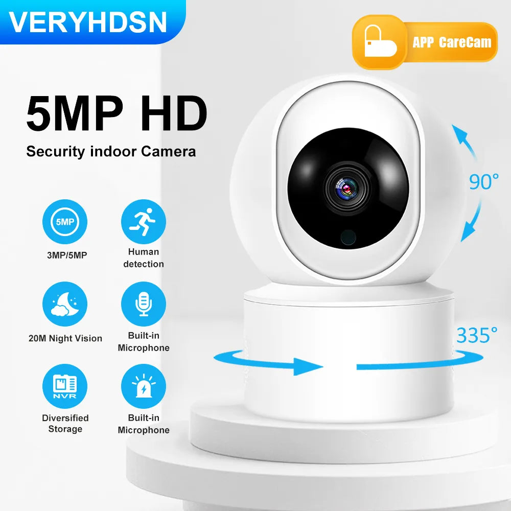 5MP HD IP Camera Smart Auto Tracking Indoor Baby Monitor Wifi Surveillance Camera Security Home Night Vision Video Two-Way Audio