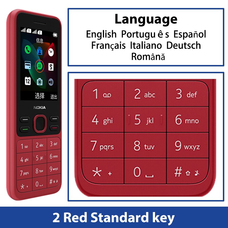 Original and New Nokia 150 2G Mobile Phone Multilingual 2.4 inch Dual SIM Cards Bluetooth FM Radio 1020mAh Feature Mobile Phone