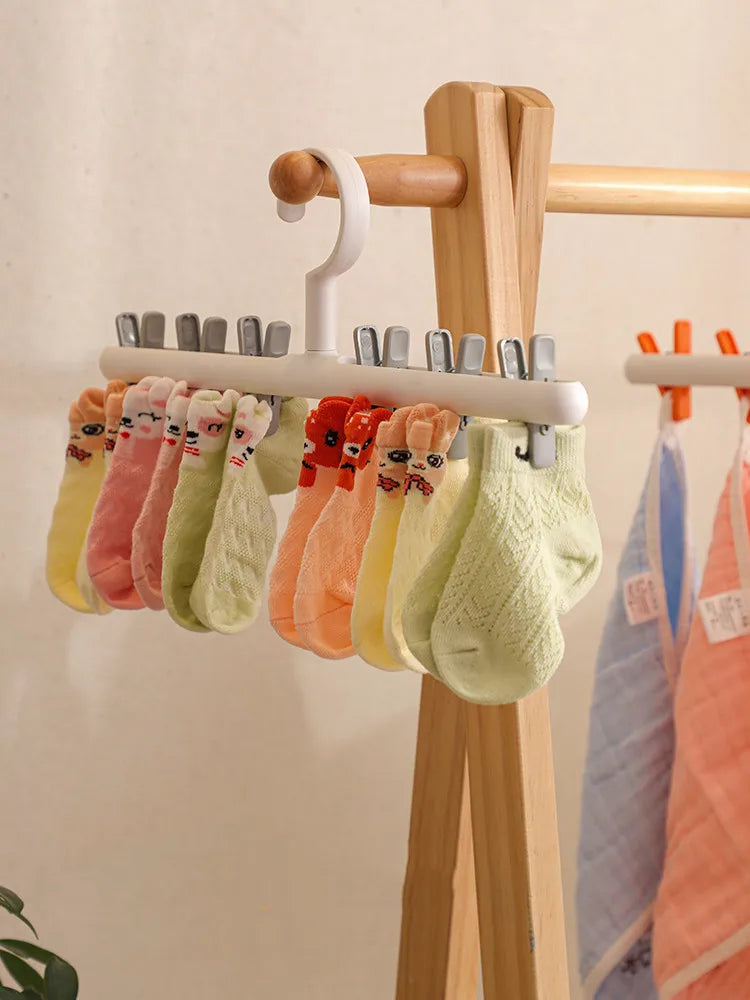 6 Clips Baby Clothes Socks Hanger Children Adults Clothes Dryer Socks Underwear Plastic Drying Rack Newborn Saliva Towel Hanger