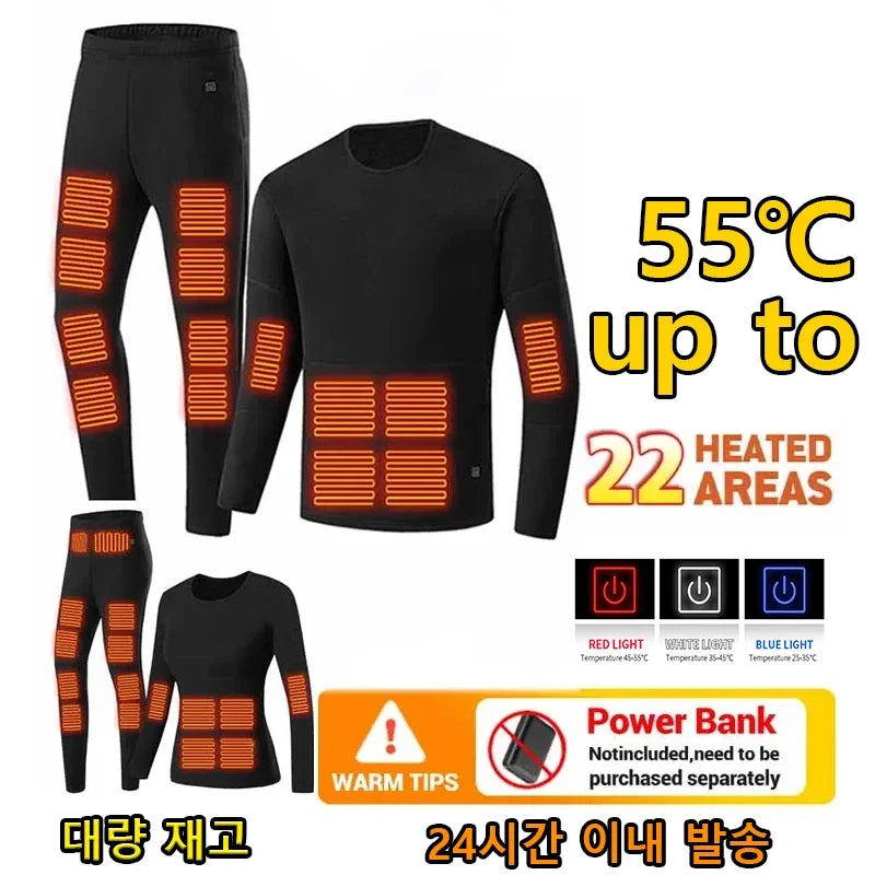 5V 21 Areas Winter Heated Vest Motorcycle Jacket for Men Womens Fleece Thermal Long Tops Pants Heating Warmer Underwear Men's