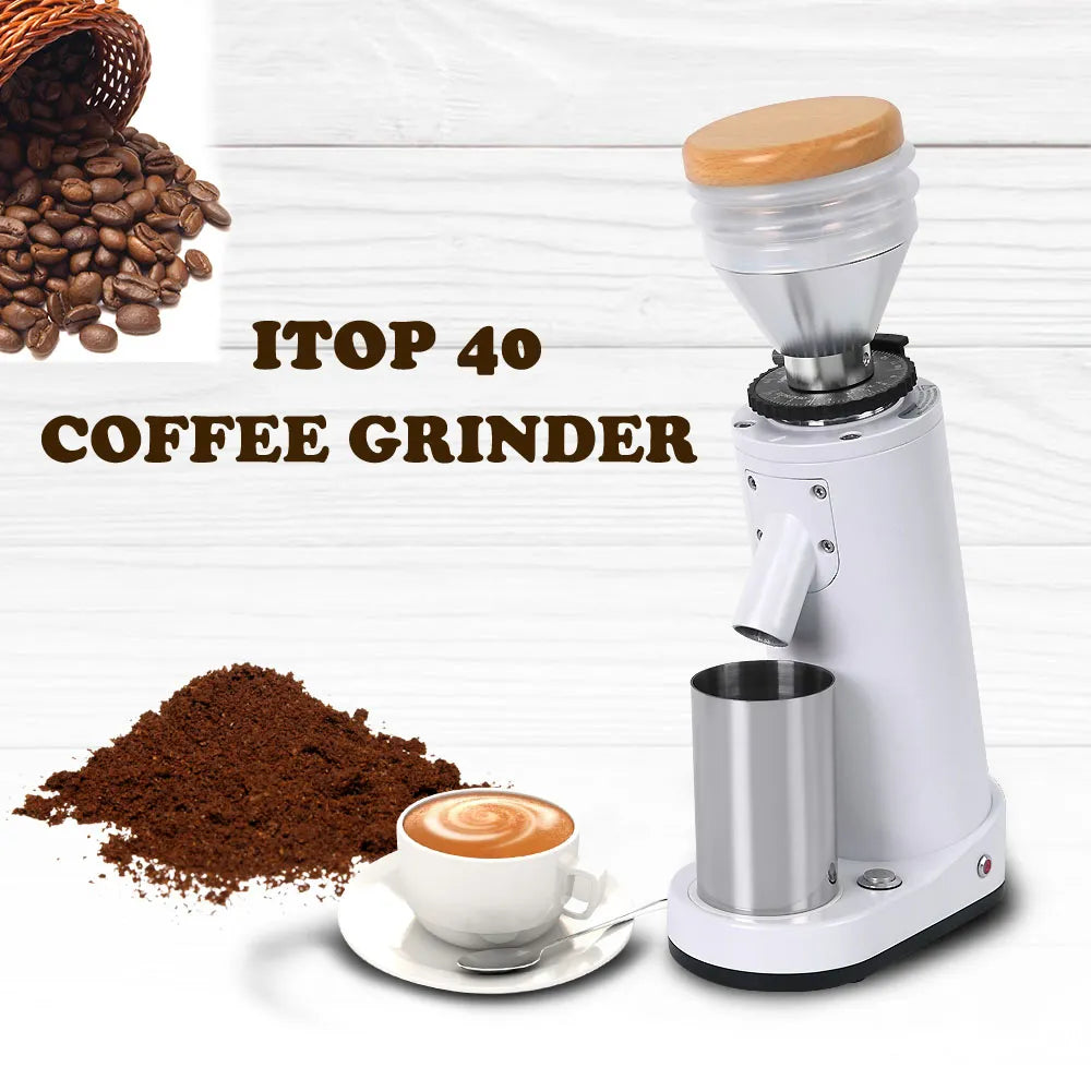 ITOP itop40 Titanium Burr Electric Coffee Grinder with Blow Hopper Cylindrical Aluminum Alloy Fuselage 40MM Conical Burr ITOP 40