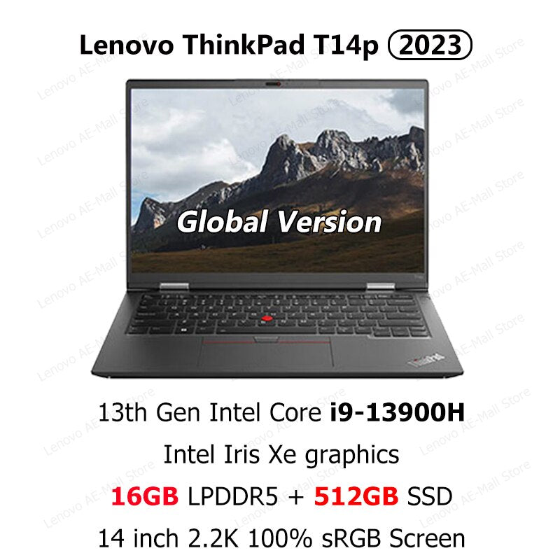Lenovo ThinkPad Laptop T14p 2023 i5-13500H/i7-13700H/i9-13900H RTX3050 16GB/32GB RAM 512GB/1TB/2TB SSD 2.2K Notebook 14 Inch PC