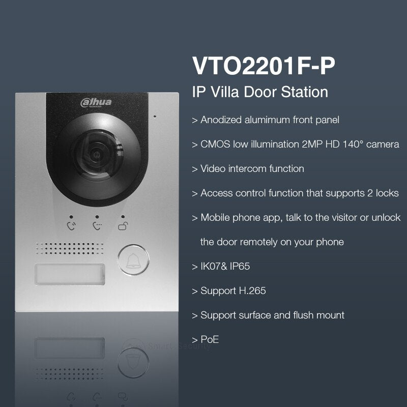 Dahua 1080P HD VTO2201F-P Video Call Intercom Digital Door Camera Smart Home PoE Doorbell Residential Access Control APP Unlock