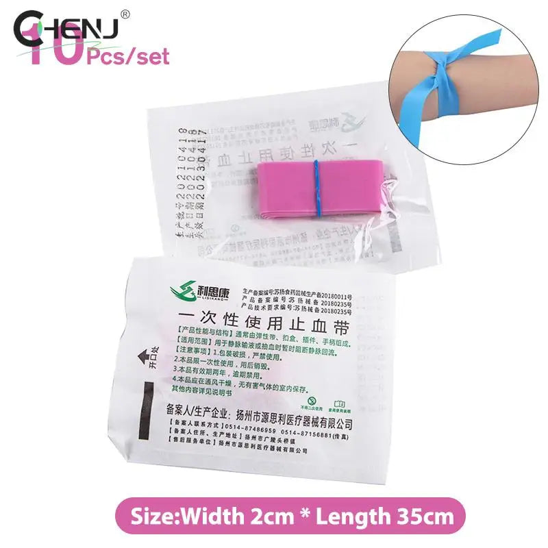 New 10pcs Disposable Tourniquet Pink Elastic Belt First Aid Kit Product Medical Rubber Disposable Tourniquet