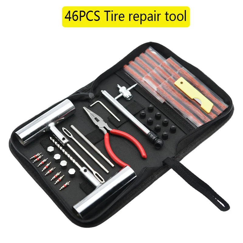 46 Pcs Car Tire Repair Tool Tire Repair Kit Studding Tool Set Auto Bike Tire Repair Puncture Plug Garage Car Accessories