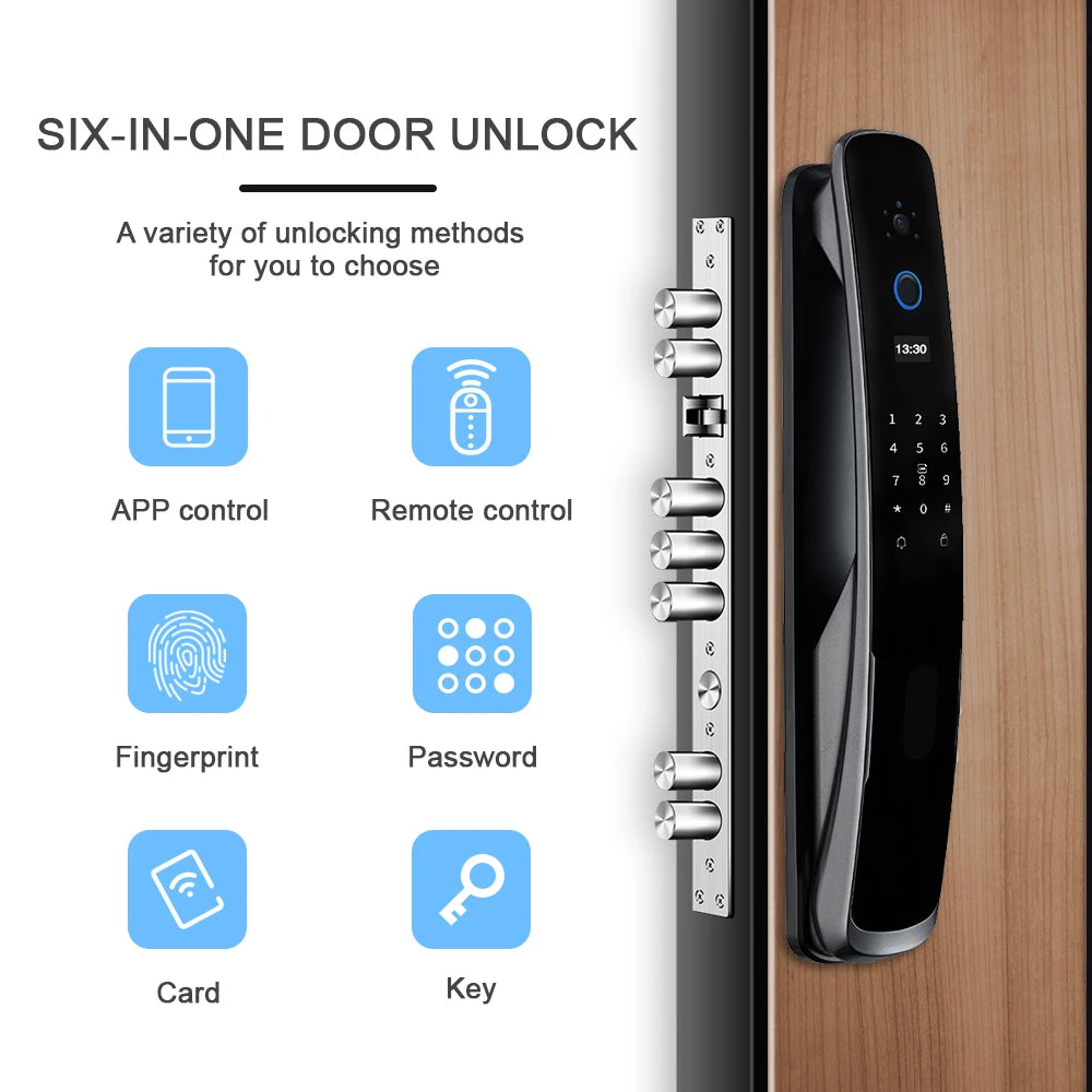 Tuya APP Zigbee Remote Control Cat Eye Door Lock With Camera Fingerprint Key Card 6 Ways Unlock Built in Rechargeable Battery