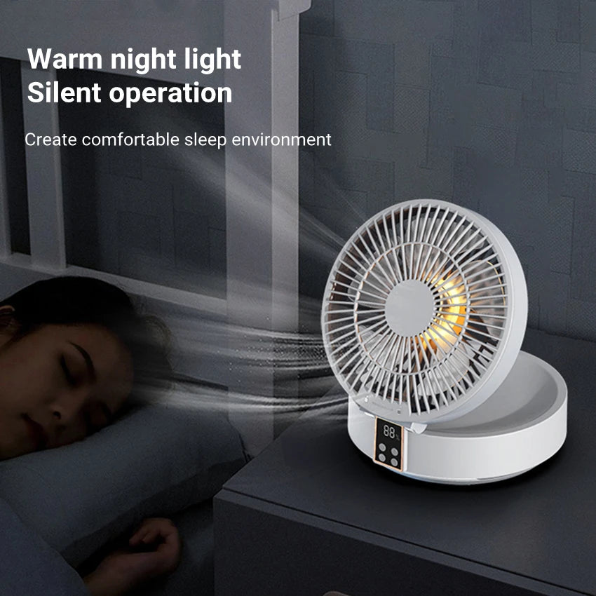 Remote Control Wireless Punch-free Wall Mounted Circulation Air Cooling Fan with LED Light Folding Electric Ventilator Table Fan