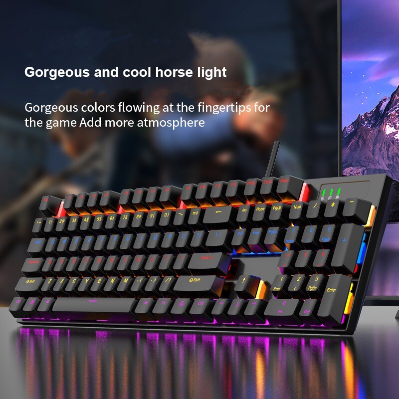 104 Keys Wired Gaming Mechanical Keyboard Esports Full Nonimpact Game Computer Keyboard Mix Backlit LED USB For Gamer