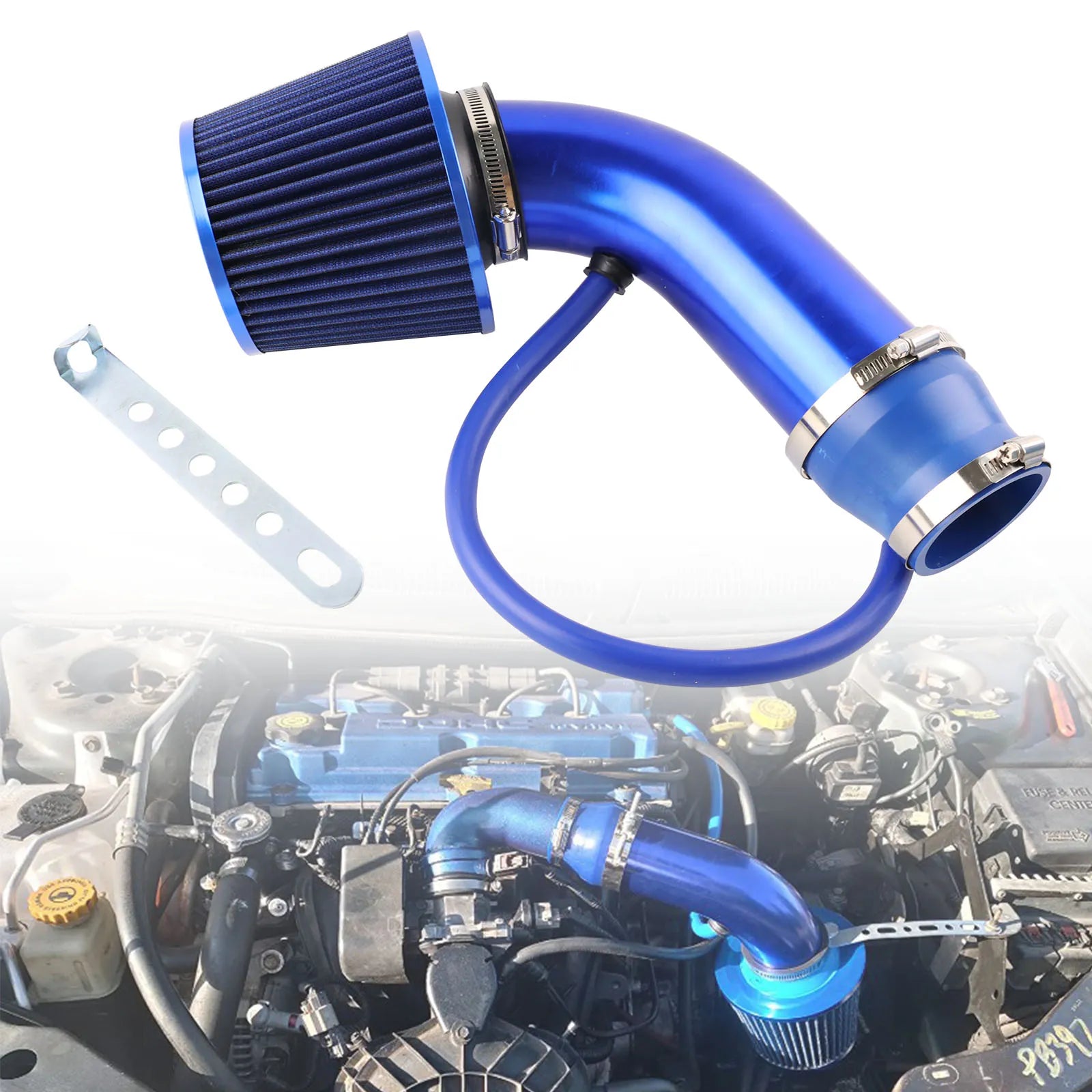 Universal 76mm Car Racing Cold Air Intake System Turbo Induction Pipe Tube Kit Aluminum With Cone Air Filter Inlet
