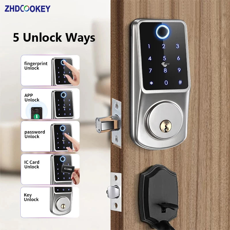 Smart APP Electronic Deadbolt Lock Fingerprint RFID Card Password Code Key Entry Tuya TTLock Smart Door Lock For House Apartment