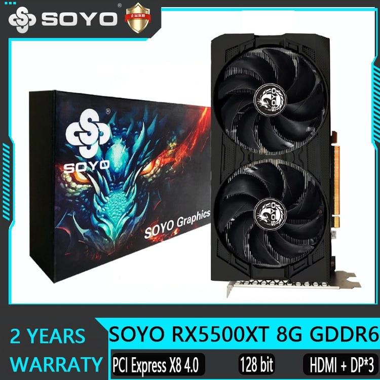 SOYO AMD Radeon RX5500XT 8GB Graphics Card Gaming GPU GDDR6 Memory 128Bit PCI Express 4.0 ×8 for Desktop Computer Video Card