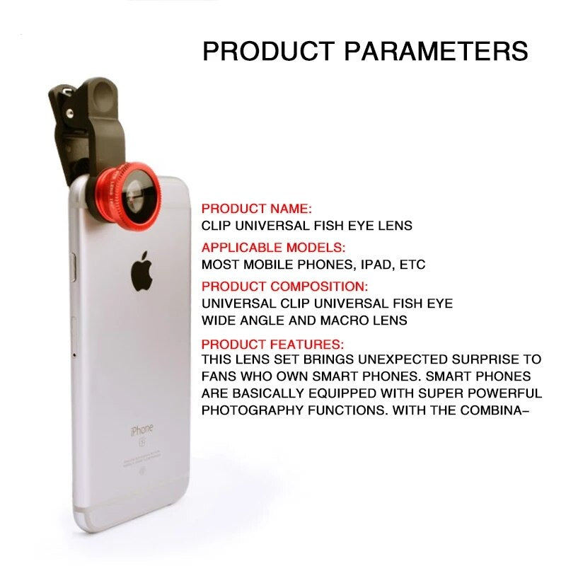 3in1 Fisheye Wide Angle Micro Camera Lens for IPhone Xiaomi Redmi 3IN1 Zoom Fish Eye Len on Smartphone Lenses with Phone Clip