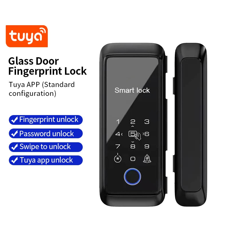 Tuya APP Control Sliding Glass Lock Fingerprint Smart Lock Bluetooth 13.56Mhz RFID Electronic Single Double Glass Door Boltlock