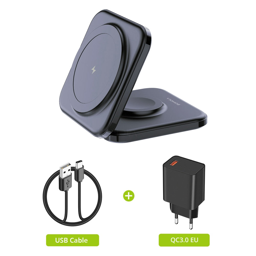 Bonola Magnetic Wireless Charger 2 in 1 Foldable Stand for iWatch Ultra/8/7/6 15W Fast Wireless Charging for iPhone 14 Pro/13/12
