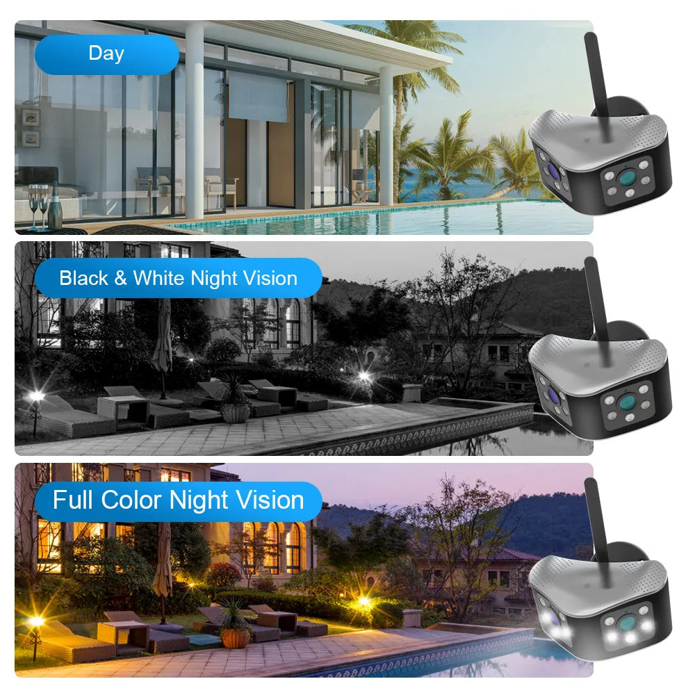 Outdoor 4K 8MP 180° Wide View Angle Wifi Camera Dual Lens Waterproof Panoramic IP Human Detection Home Security CCTV Camera