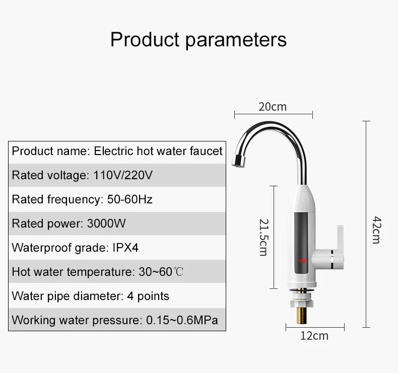 DMWD 110V/220V Electric Faucet Water Heater Temperature Display Instant Hot Water Heaters Kitchen Tankless Water Heating