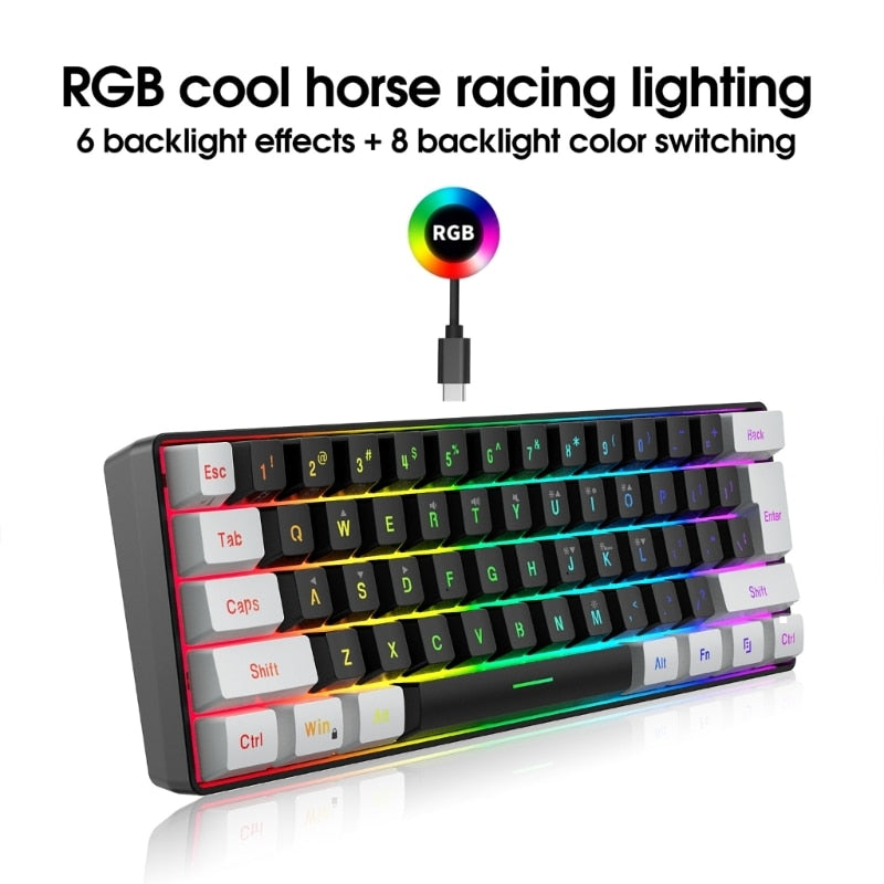 1Set Wired Gaming Keyboard and Mouse Combo 61 Key Rainbow Backlit Keyboard with Multimedia Keys for Windows PC Gamers