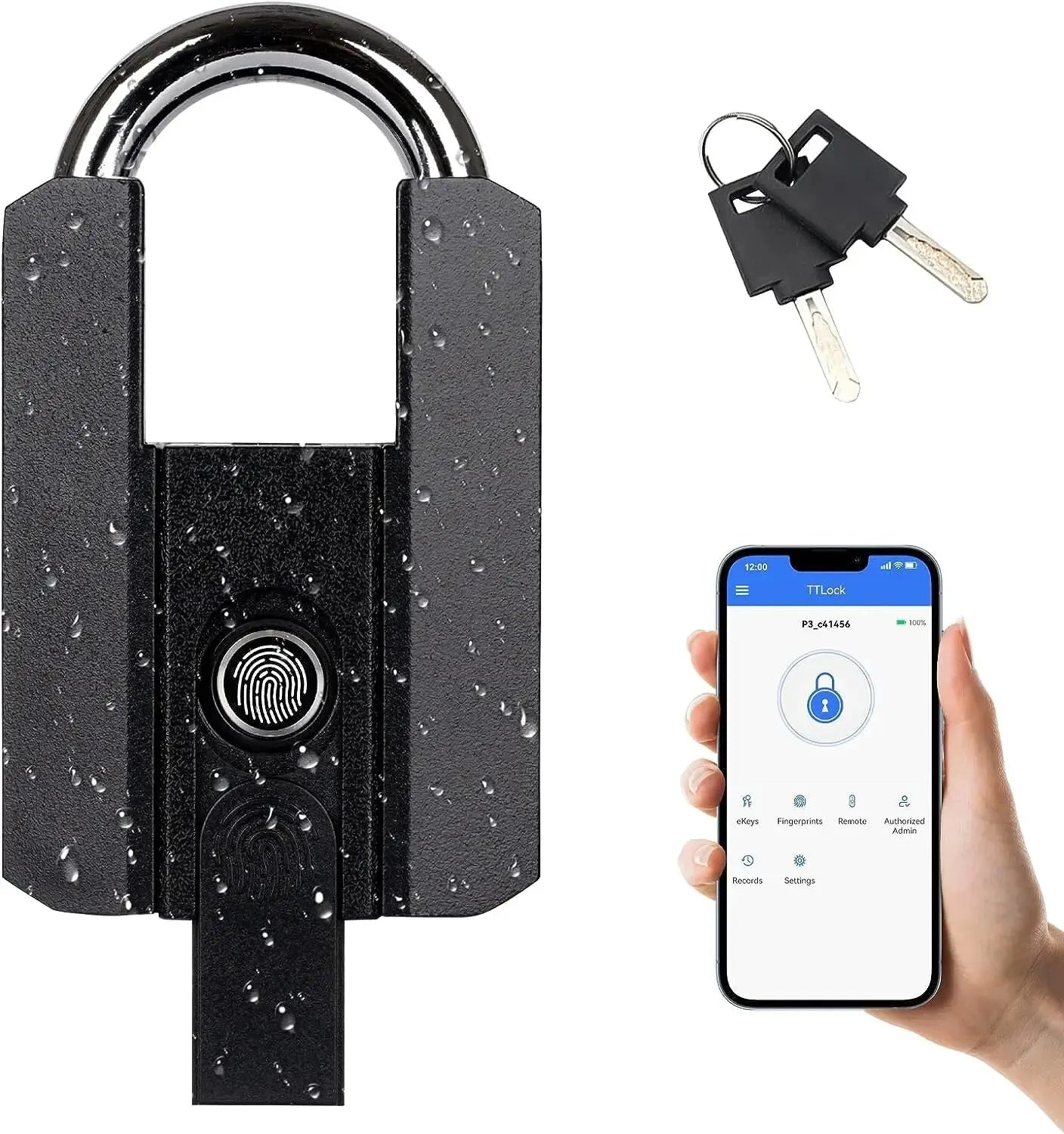 Waterproof Padlock TTLOCK Unlocking Black Heavy Duty Combination Lock Weatherproof Security Padlock Luggage Fingerprint Lock