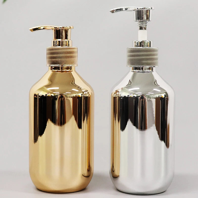 300ml Hand Soap Dispensers Bathroom Shampoo Bottle Gold Chrome Plastic Liquid Soap Bottles Rust-proof Body Wash Dispensers