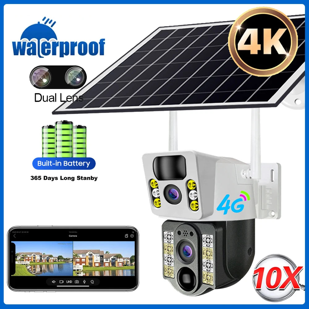 4G Sim Card Solar Camera PIR Human Detection Protection Security 4K HD Wifi IP Wireless Solar Power CCTV Cameras Smart Home Cam